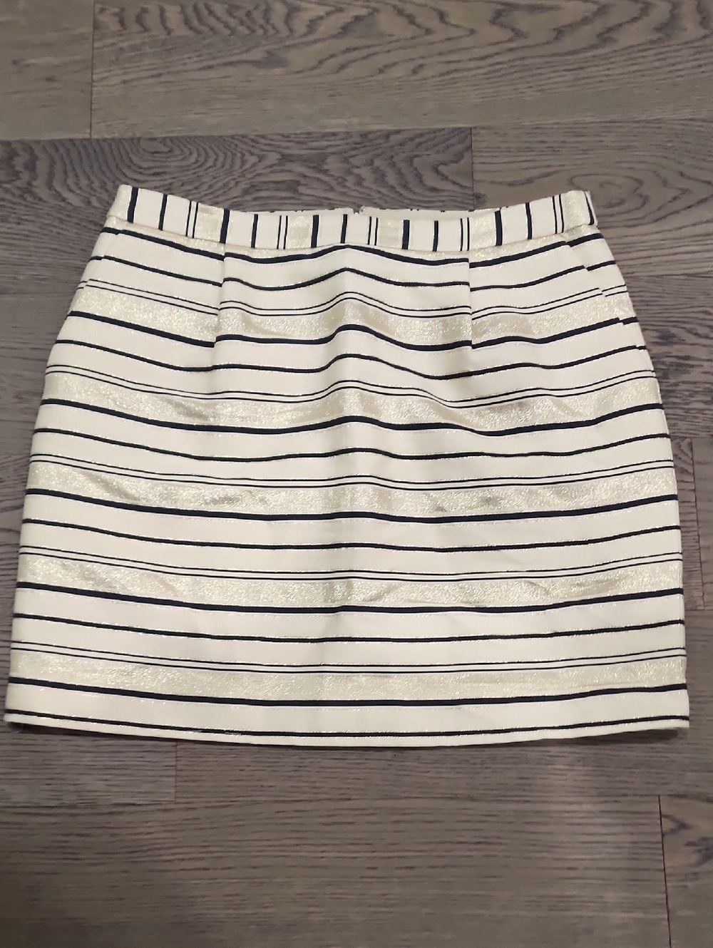 J. Crew Striped Cream, Navy And Gold Mini Skirt With Pockets
